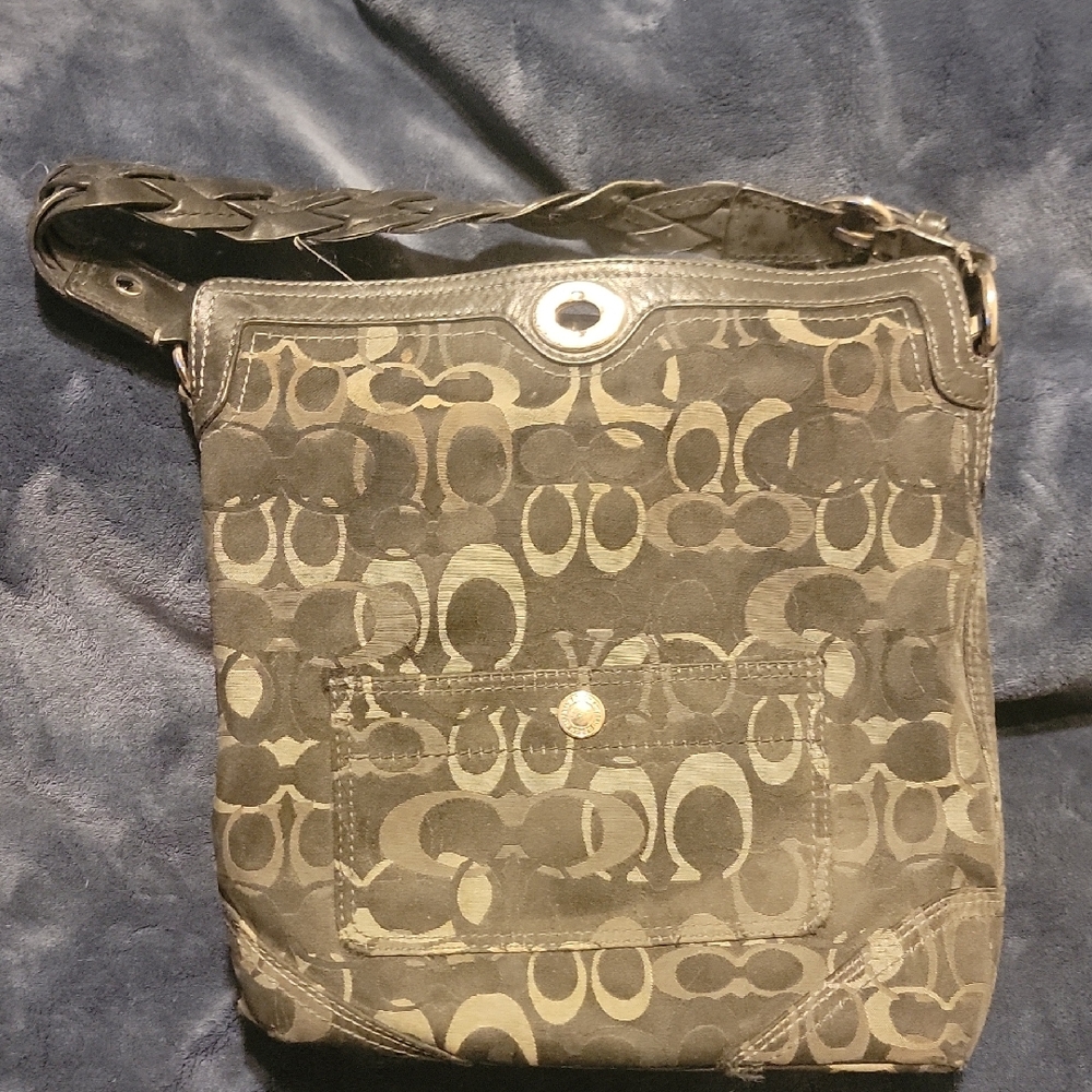 Gray/Black Coach Patterned Shoulder Bag